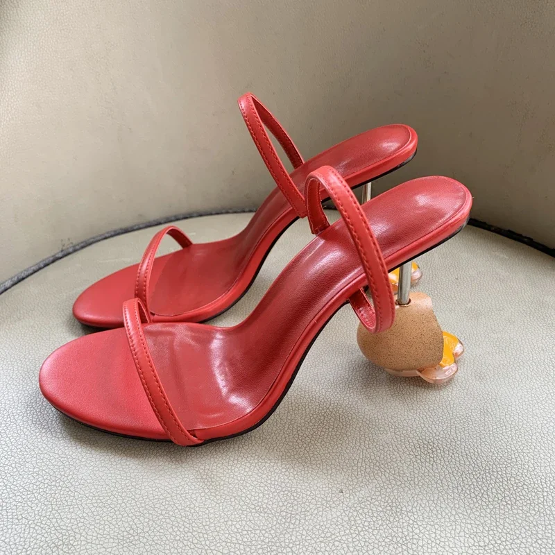 Sandal Strappy Heeled - ฤดูร้อน Strappy รองเท้าแตะเปิดนิ้วเท้ารองเท้าส้นสูงแปลกส้นไข่ Designer โมเดิร์นรองเท้า Mules