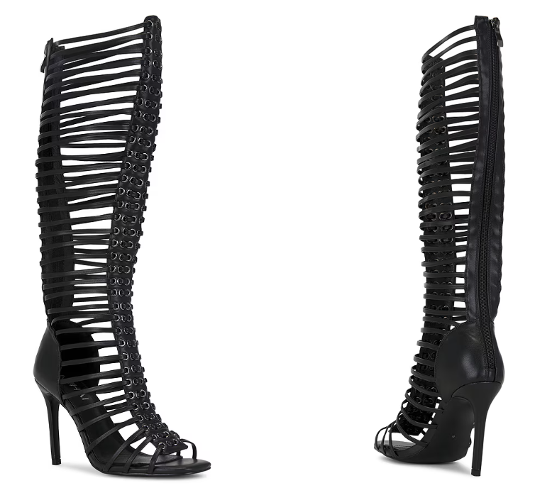 Sandal Strappy Heeled - รองเท้าส้นเข็มแบบรัดข้อเท้าสีดำสำหรับผู้หญิง รุ่นใหม่ประจำฤดูร้อนปี 2026 ประดับพู่และซิป ดีไซน์แฟชั่นสำหรับงานปาร์ตี้และแคทวอล์ค ไซส์