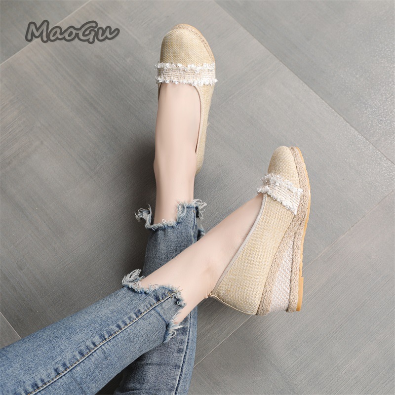 รองเท้าส้นเตารีดแบบสวมสำหรับผู - Wedge Espadrille Women บทวิจารณ์และราคา