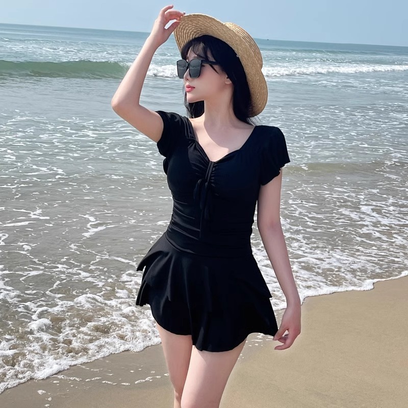 ชุดว่ายน้ำวันพีซคอวีสีแดงสำหรั - Swimsuit Bikini Ruched บทวิจารณ์และราคา