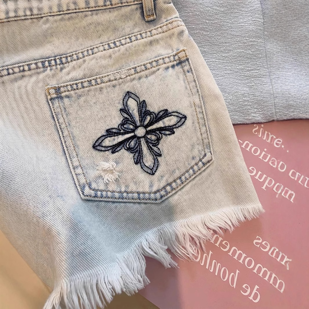 กางเกงยีนส์ขาสั้นทรงตรงเอวสูงป - Shorts Denim Frayed บทวิจารณ์และราคา