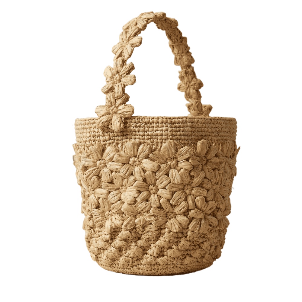 กระเป๋าถือสานทรงถังสำหรับผู้หญ - Crochet Bag Raffia บทวิจารณ์และราคา