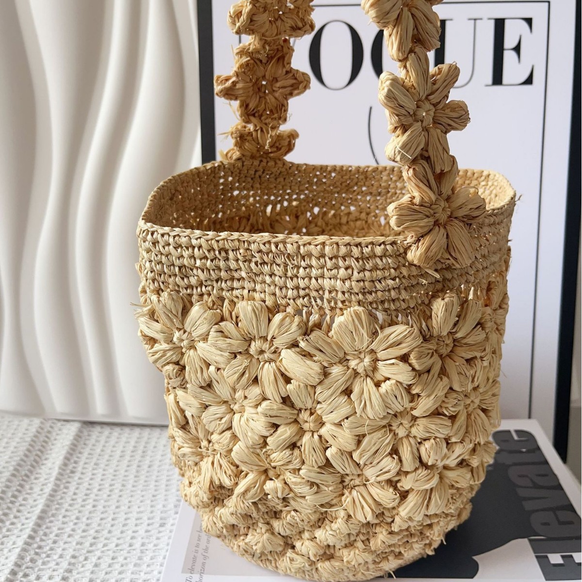 กระเป๋าถือสานทรงถังสำหรับผู้หญ - Crochet Bag Raffia บทวิจารณ์และราคา
